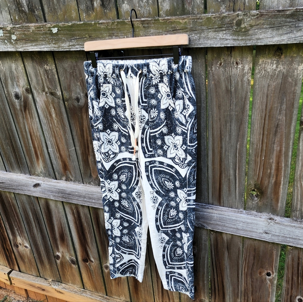 Pilcro Surf Linen Paisley Pants Women’s XS Anthropologie Drawstring‎ Black White - Picture 4 of 10